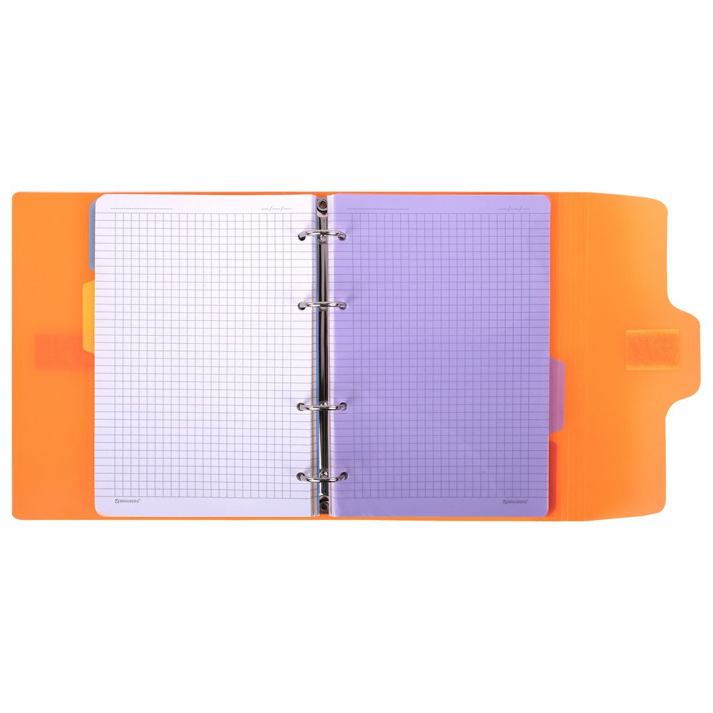 Тетрадь на кольцах А5 175х220 мм, 120 л., пластик, на липучке, с разделителями, BRAUBERG, Оранжевый