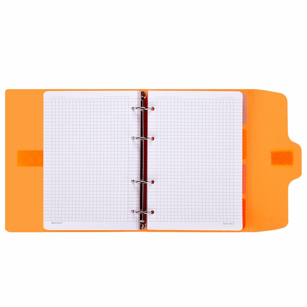 Тетрадь на кольцах А5 175х220 мм, 120 л., пластик, на липучке, с разделителями, BRAUBERG, Оранжевый