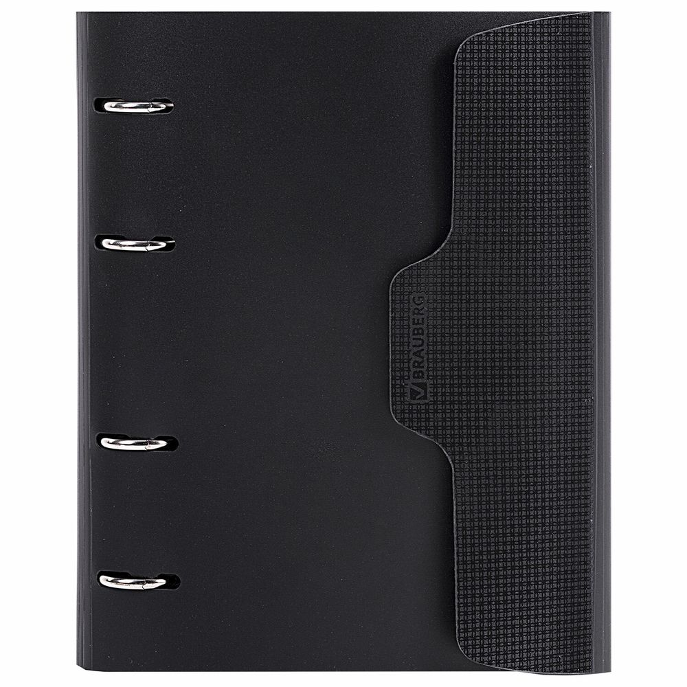 Тетрадь на кольцах А5 175х220 мм, 120 л., пластик, на липучке, с разделителями, BRAUBERG, Черный