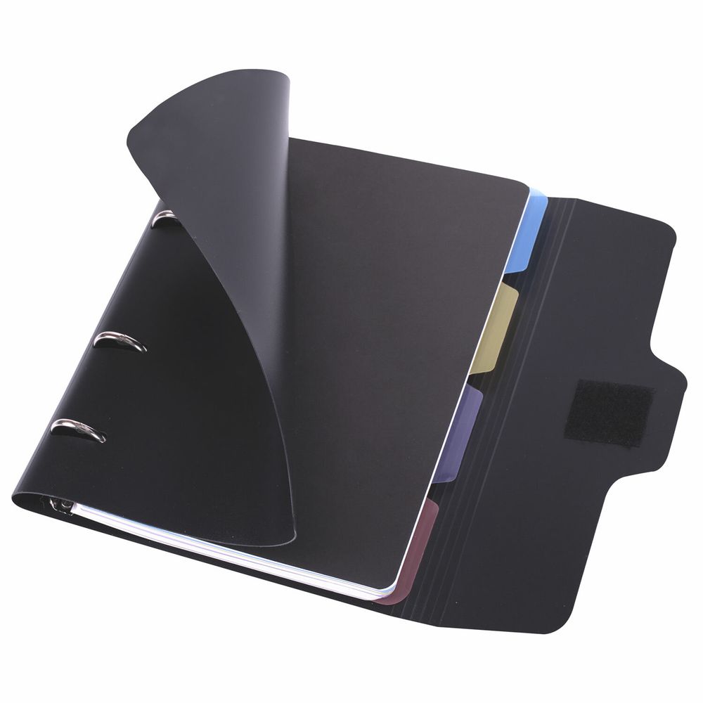 Тетрадь на кольцах А5 175х220 мм, 120 л., пластик, на липучке, с разделителями, BRAUBERG, Черный