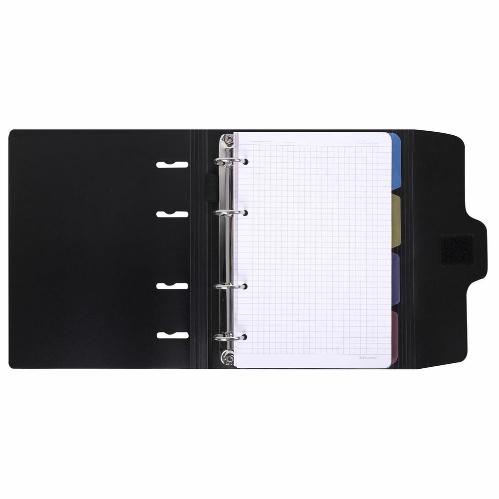 Тетрадь на кольцах А5 175х220 мм, 120 л., пластик, на липучке, с разделителями, BRAUBERG, Черный