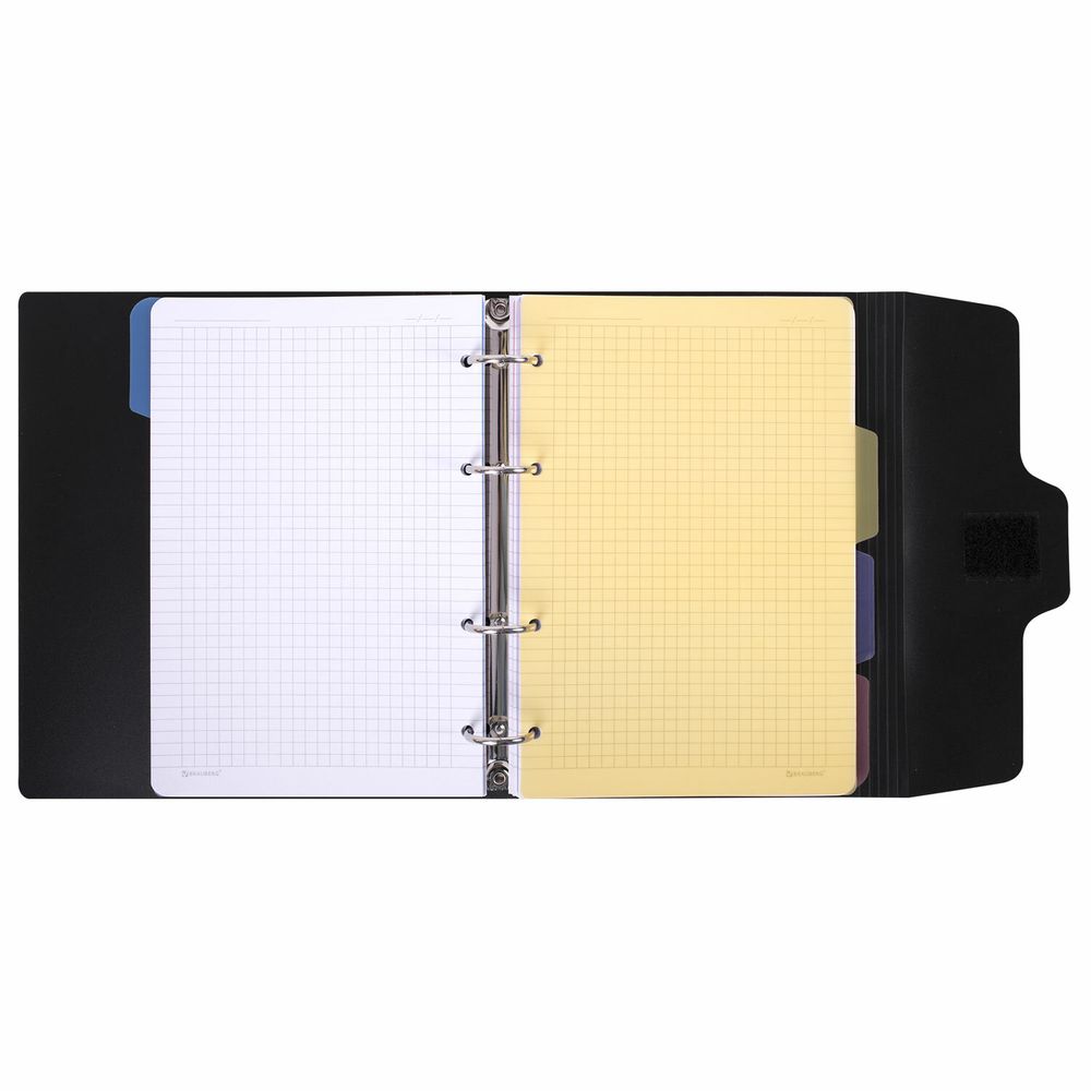 Тетрадь на кольцах А5 175х220 мм, 120 л., пластик, на липучке, с разделителями, BRAUBERG, Черный