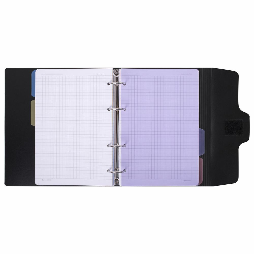 Тетрадь на кольцах А5 175х220 мм, 120 л., пластик, на липучке, с разделителями, BRAUBERG, Черный