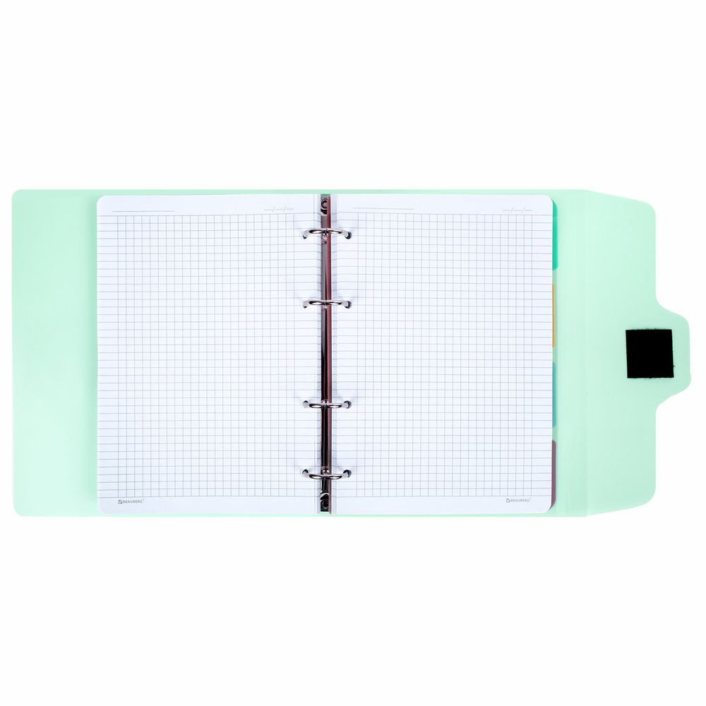 Тетрадь на кольцах А5 175х220 мм, 120 л., пластик, на липучке, с разделителями, BRAUBERG, Мятный