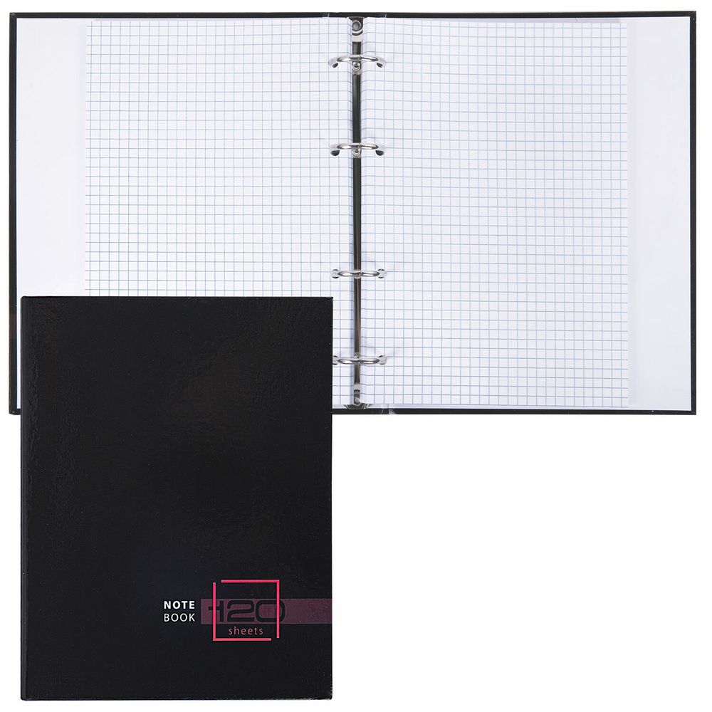 Тетрадь на кольцах А5 175х215 мм, 120 листов, твердый картон, клетка, BRAUBERG, "Dark"