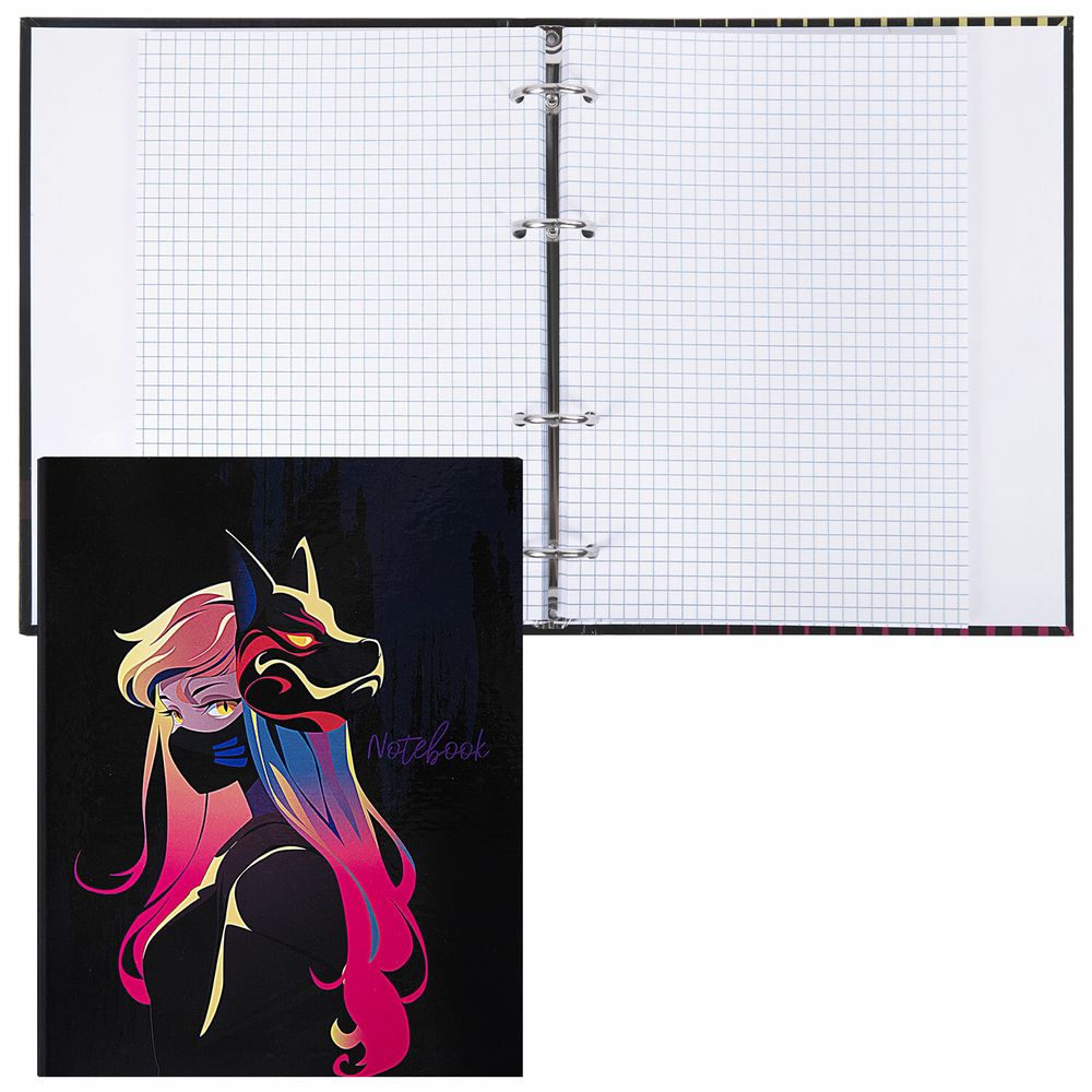 Тетрадь на кольцах А5 175х215 мм, 120 листов, твердый картон, клетка, BRAUBERG, "Anime Girl"