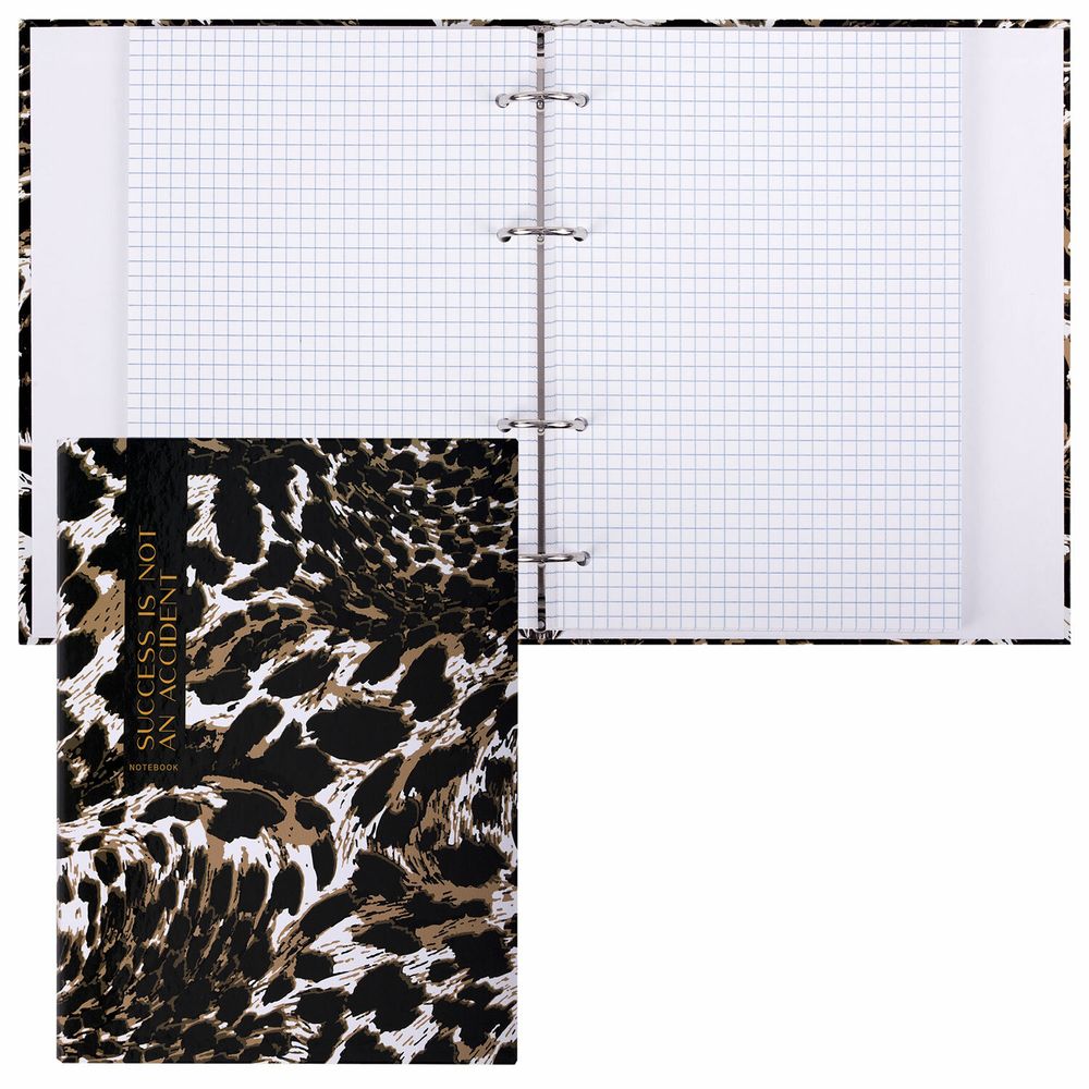 Тетрадь на кольцах А5 175х215 мм, 120 листов, твердый картон, клетка, BRAUBERG, "Leopard"