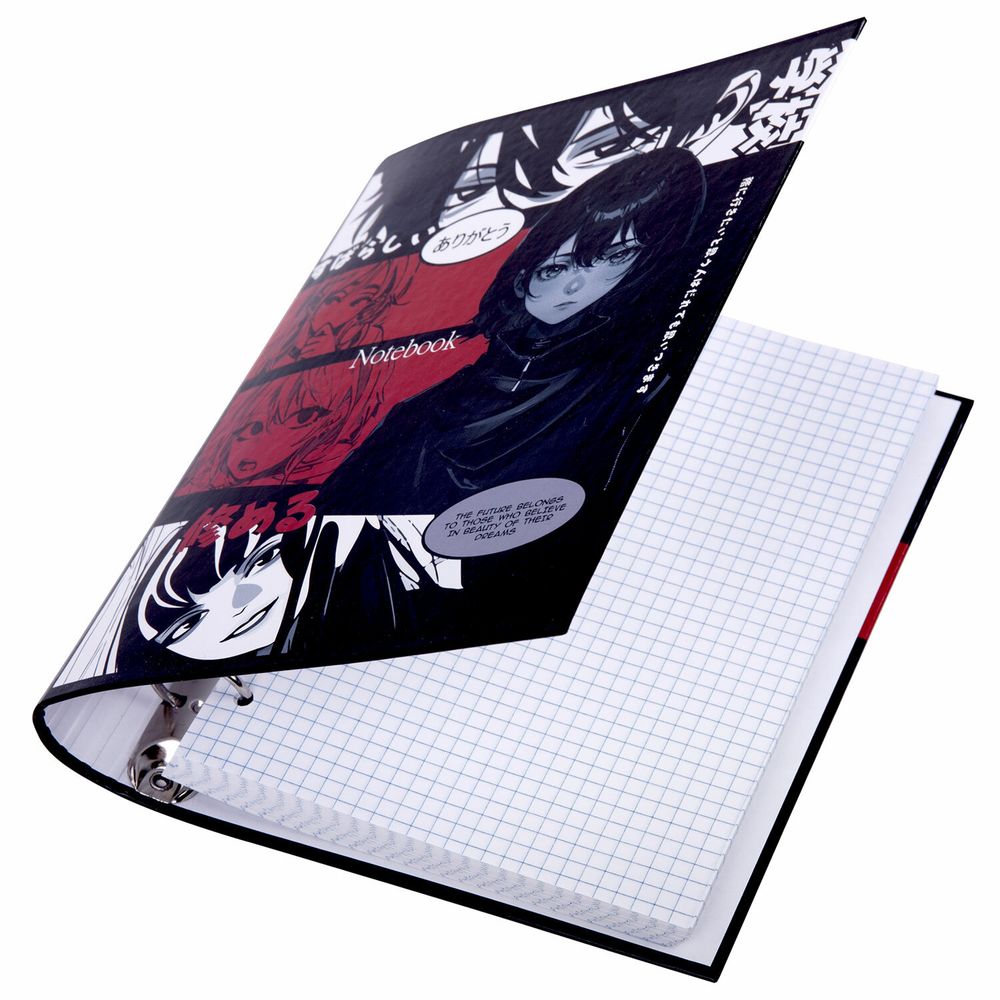 Тетрадь на кольцах А5 175х215 мм, 120 листов, твердый картон, клетка, BRAUBERG, "Anime Manga"