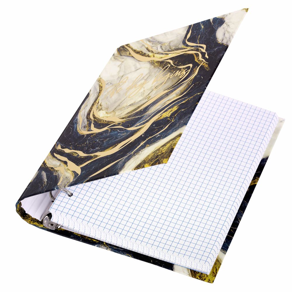 Тетрадь на кольцах А5 175х215 мм, 120 листов, твердый картон, фольга, клетка, BRAUBERG, "Marble"