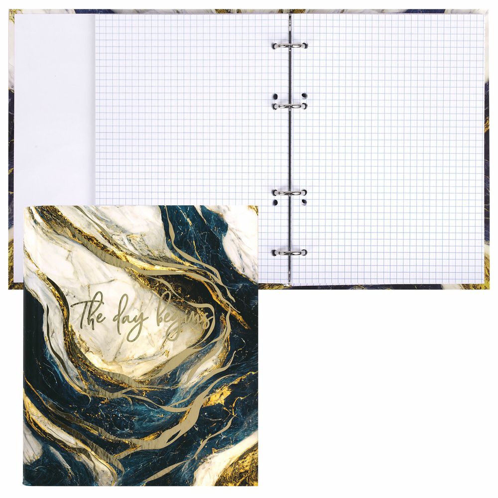 Тетрадь на кольцах А5 175х215 мм, 120 листов, твердый картон, фольга, клетка, BRAUBERG, "Marble"