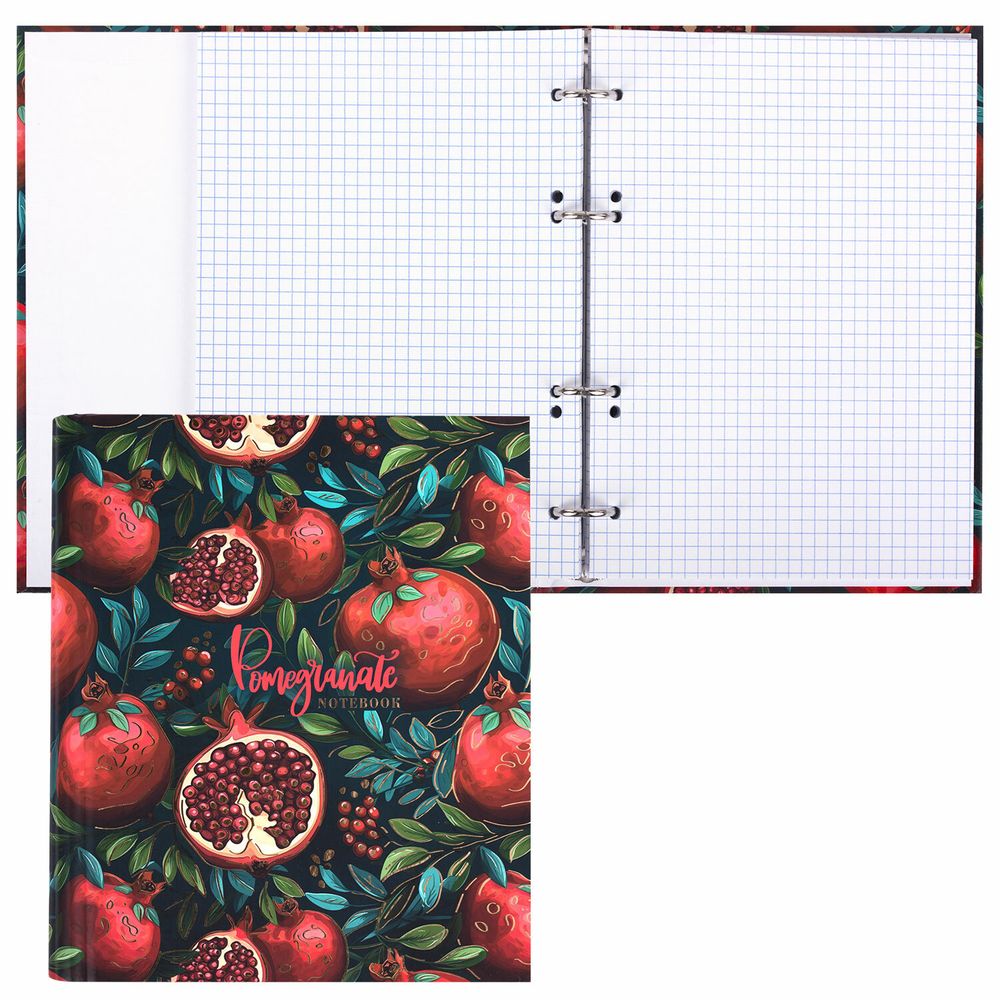 Тетрадь на кольцах А5 175х215 мм, 120 листов, твердый картон, фольга, клетка, BRAUBERG, "Pomegranate"