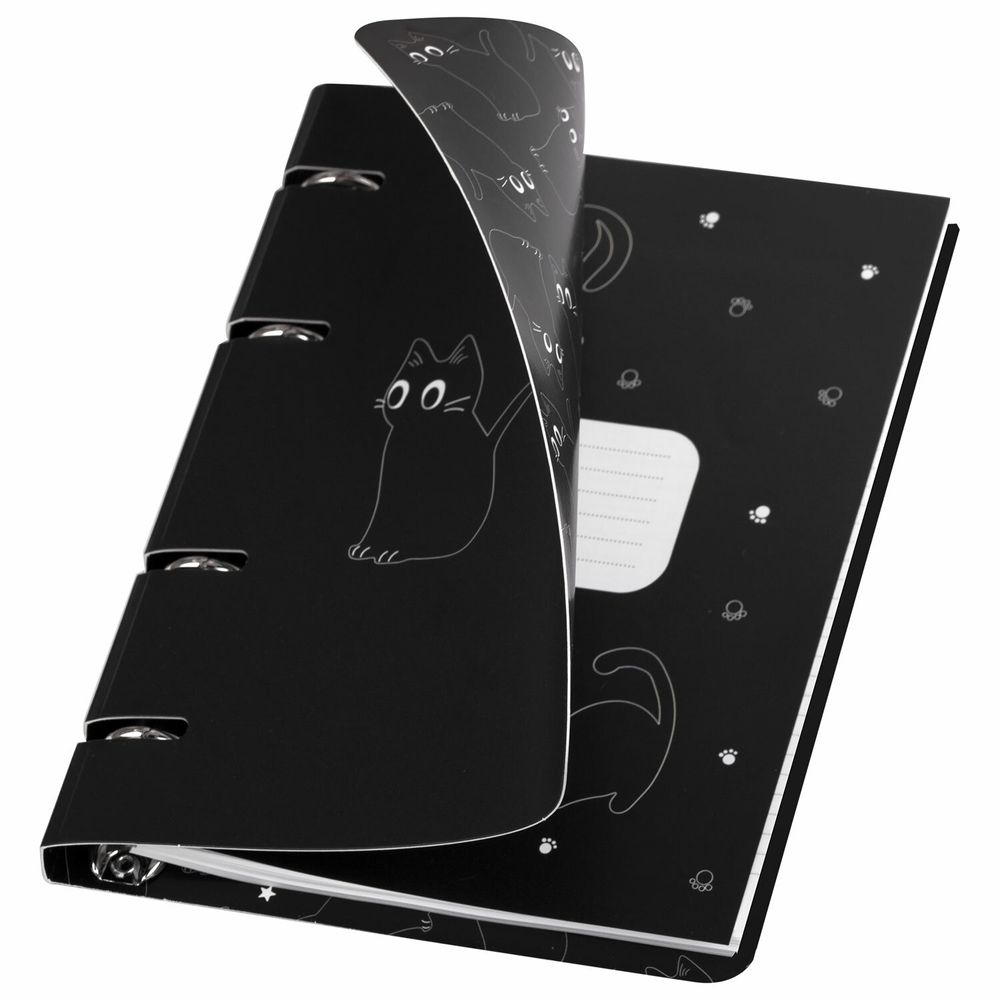 Тетрадь на кольцах А5 160х212 мм, 120 листов, картон, матовая ламинация, клетка, BRAUBERG, "Просто Кот"