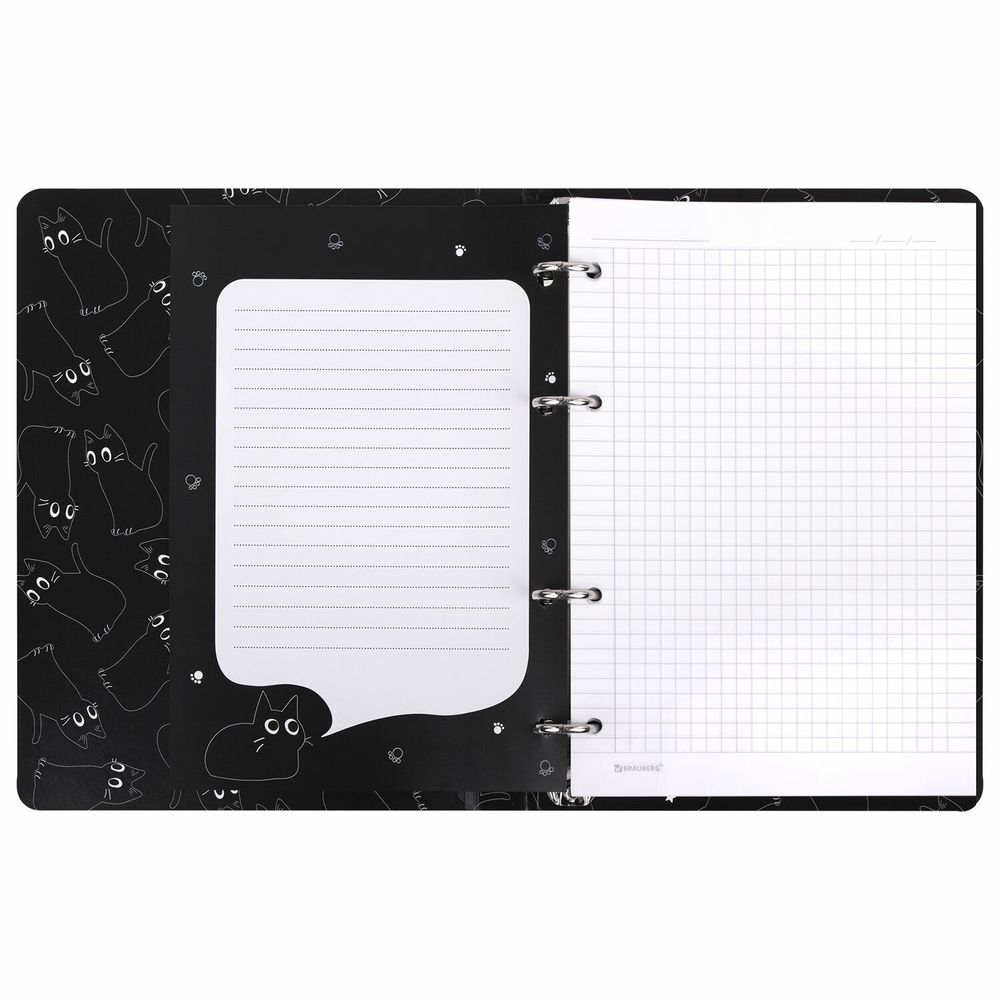 Тетрадь на кольцах А5 160х212 мм, 120 листов, картон, матовая ламинация, клетка, BRAUBERG, "Просто Кот"
