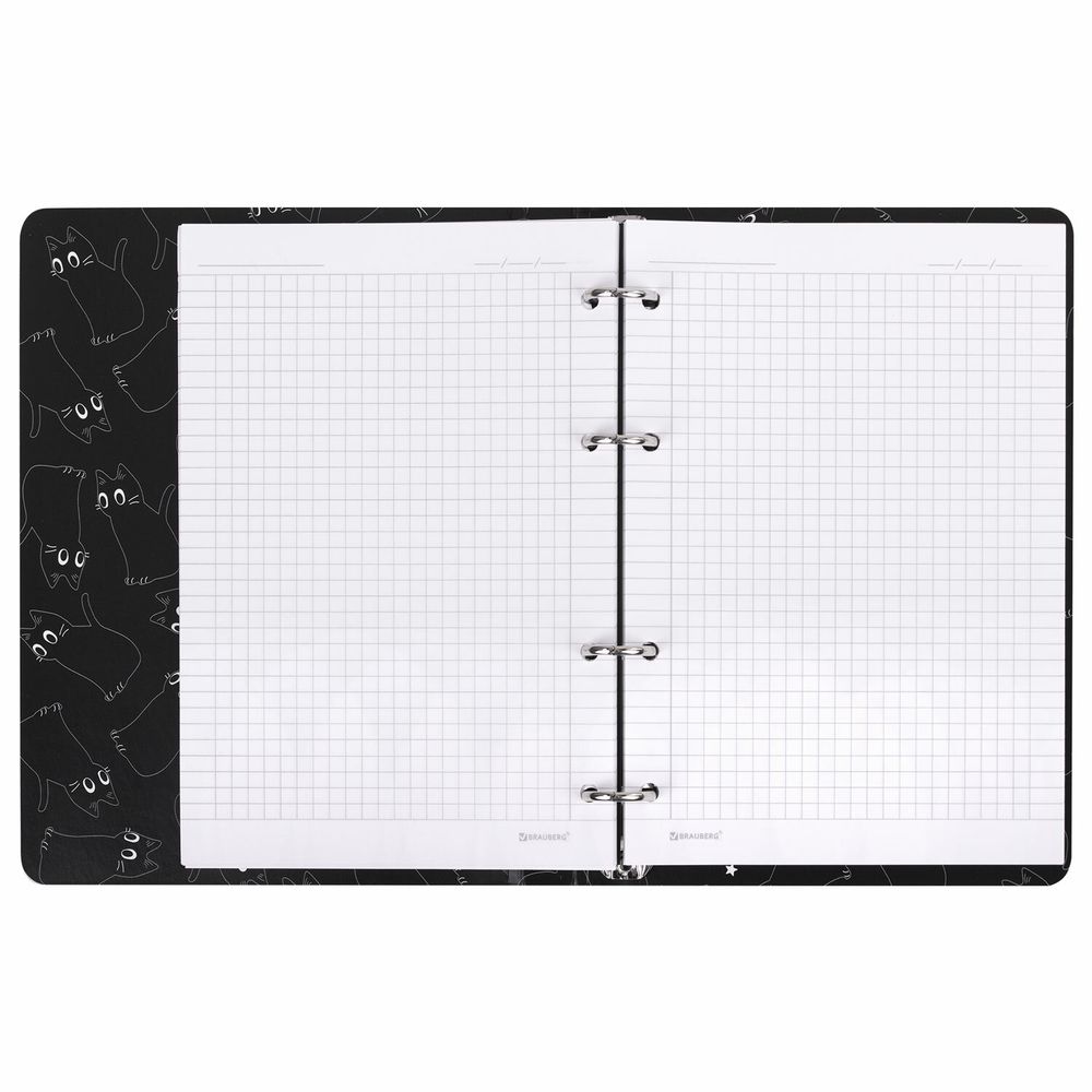 Тетрадь на кольцах А5 160х212 мм, 120 листов, картон, матовая ламинация, клетка, BRAUBERG, "Просто Кот"