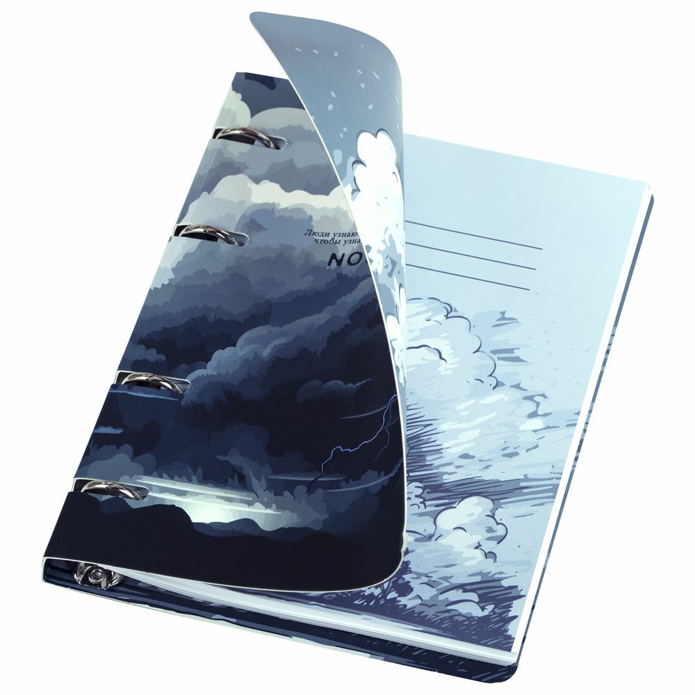 Тетрадь на кольцах А5 160х212 мм, 120 листов, картон, матовая ламинация, клетка, BRAUBERG, "Clouds"