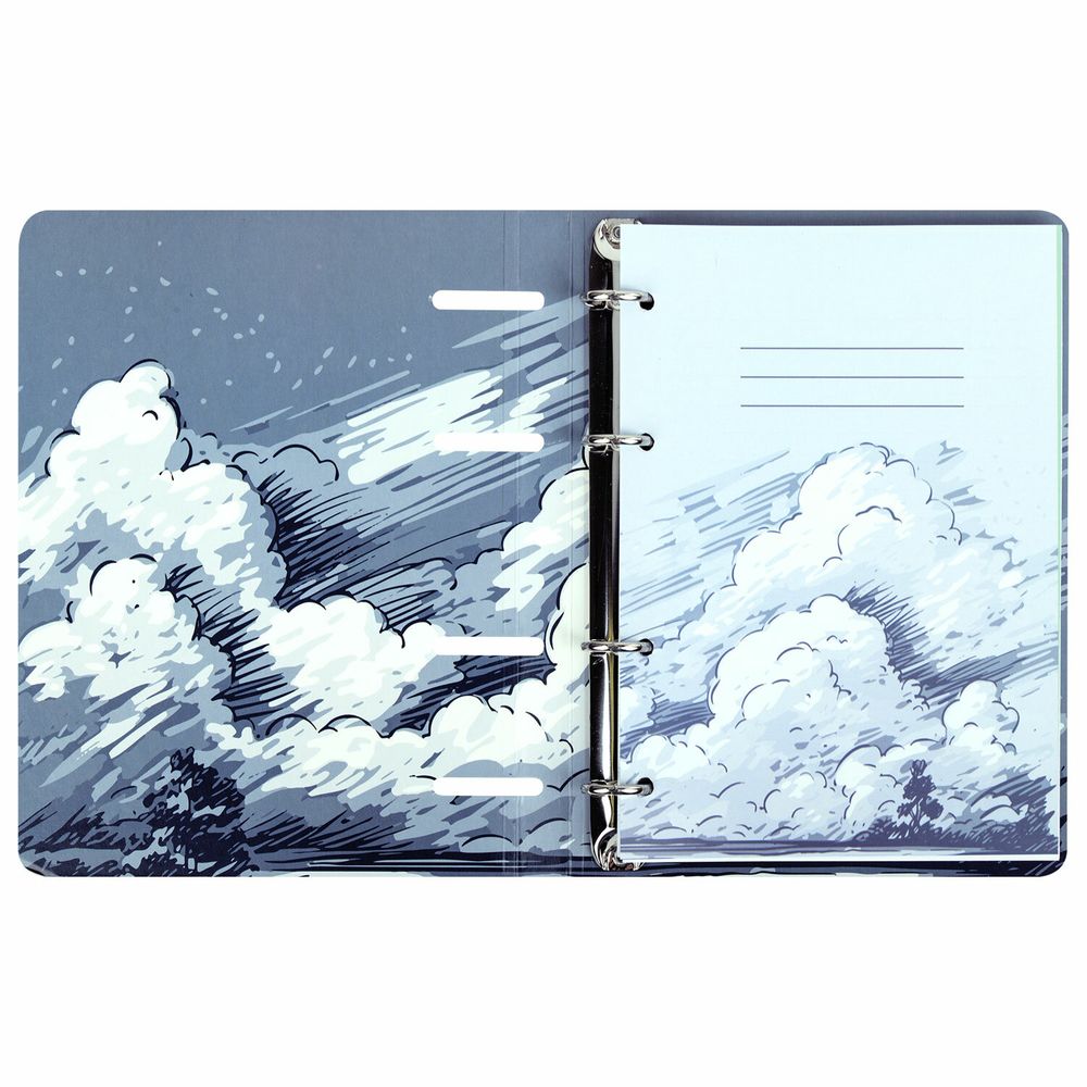 Тетрадь на кольцах А5 160х212 мм, 120 листов, картон, матовая ламинация, клетка, BRAUBERG, "Clouds"