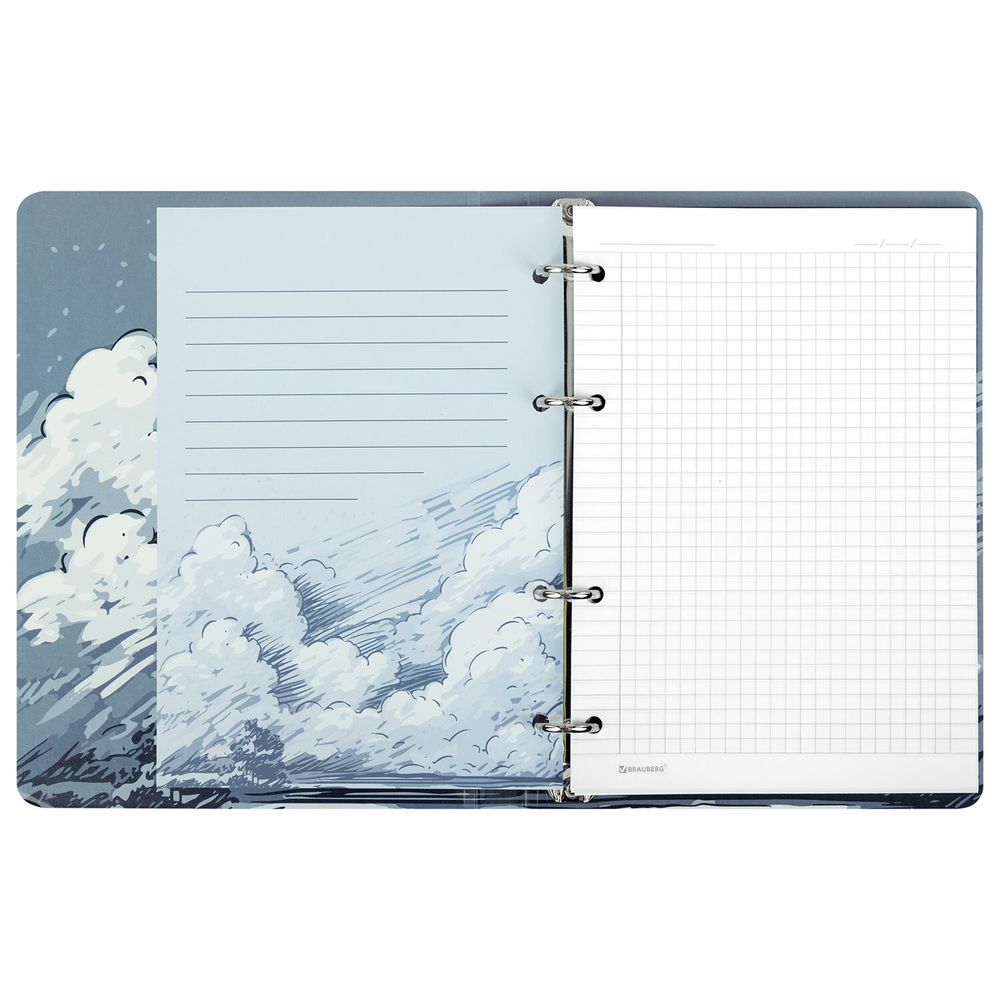 Тетрадь на кольцах А5 160х212 мм, 120 листов, картон, матовая ламинация, клетка, BRAUBERG, "Clouds"
