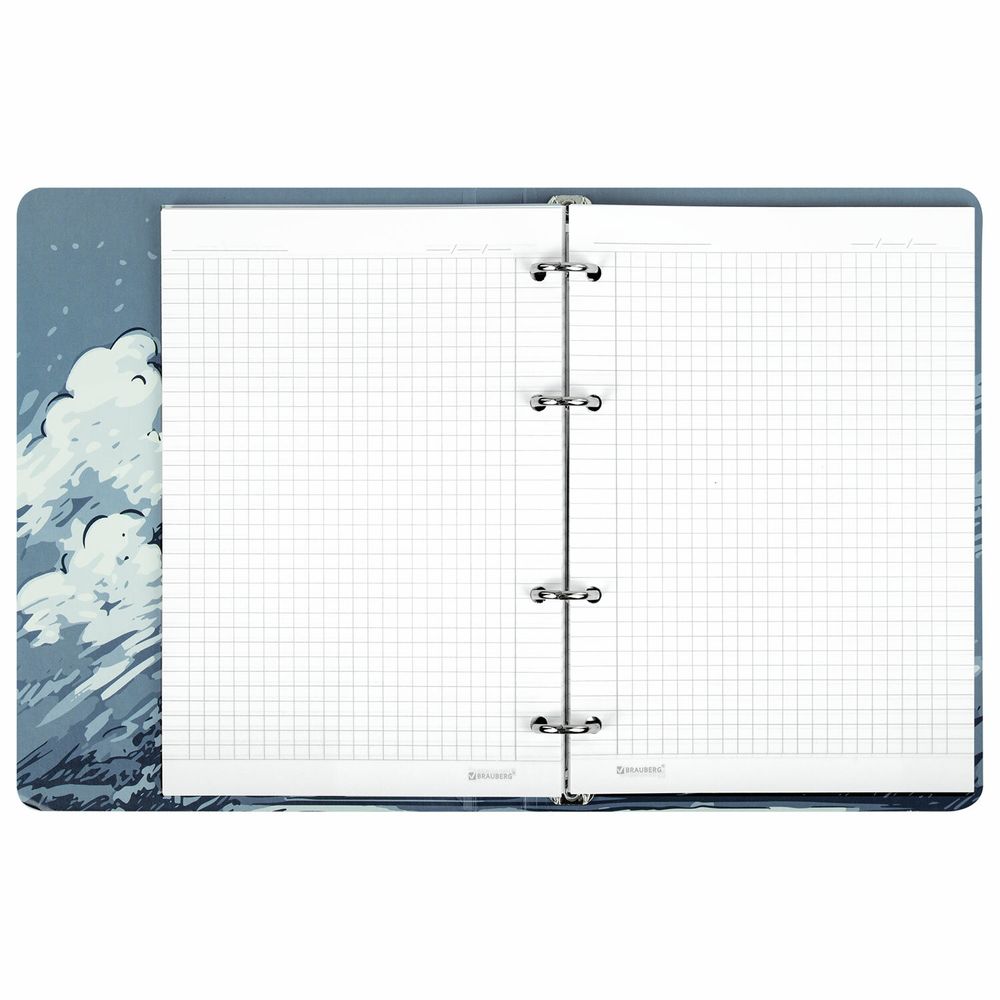 Тетрадь на кольцах А5 160х212 мм, 120 листов, картон, матовая ламинация, клетка, BRAUBERG, "Clouds"