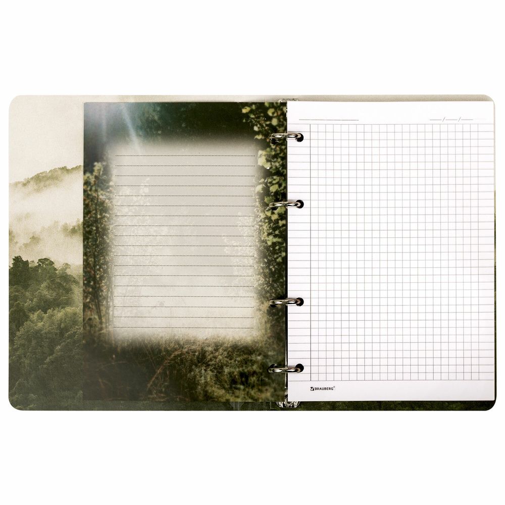 Тетрадь на кольцах А5 160х212 мм, 120 листов, картон, матовая ламинация, клетка, BRAUBERG, "Nature"