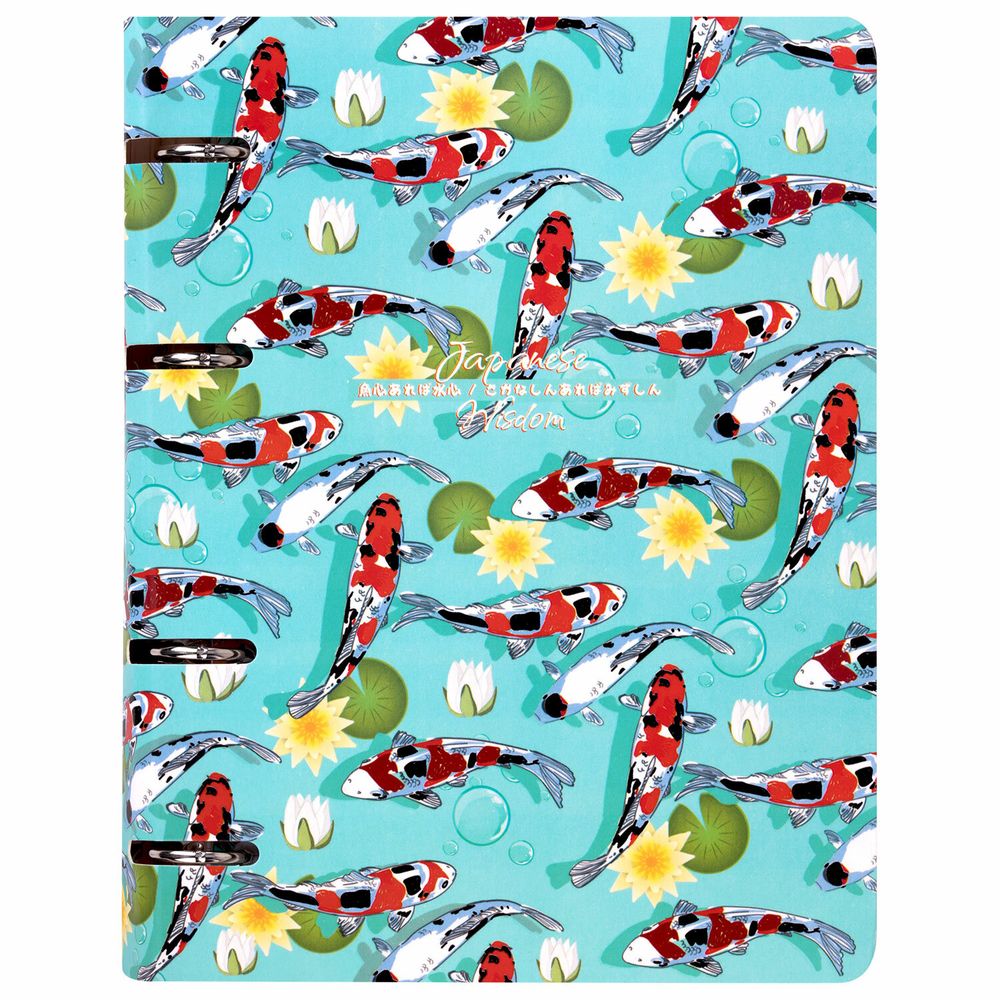 Тетрадь на кольцах А5 160х212 мм, 120 листов, картон, выборочный лак, клетка, BRAUBERG, "Карпы Кои"