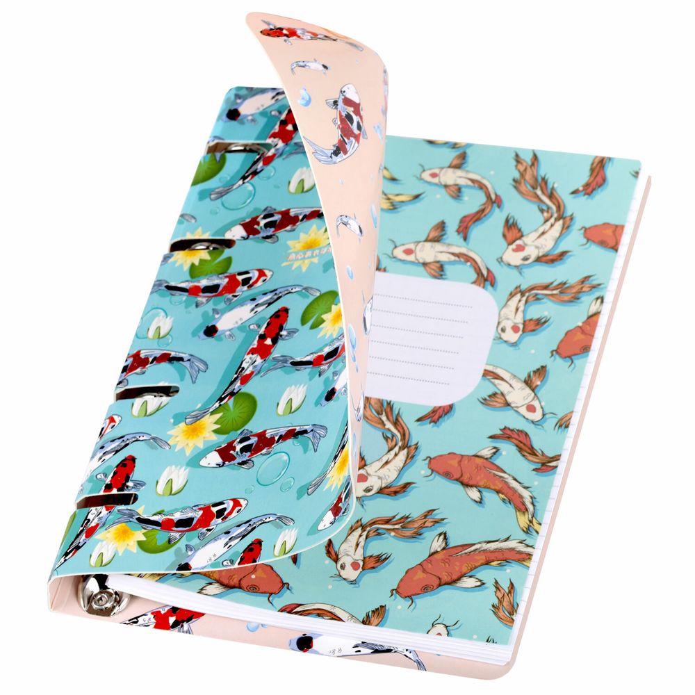 Тетрадь на кольцах А5 160х212 мм, 120 листов, картон, выборочный лак, клетка, BRAUBERG, "Карпы Кои"