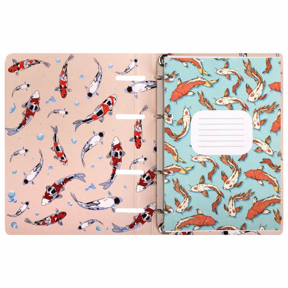 Тетрадь на кольцах А5 160х212 мм, 120 листов, картон, выборочный лак, клетка, BRAUBERG, "Карпы Кои"