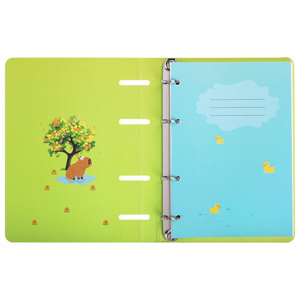 Тетрадь на кольцах А5 160х212 мм, 120 листов, картон, выборочный лак, клетка, BRAUBERG, "Капибары"