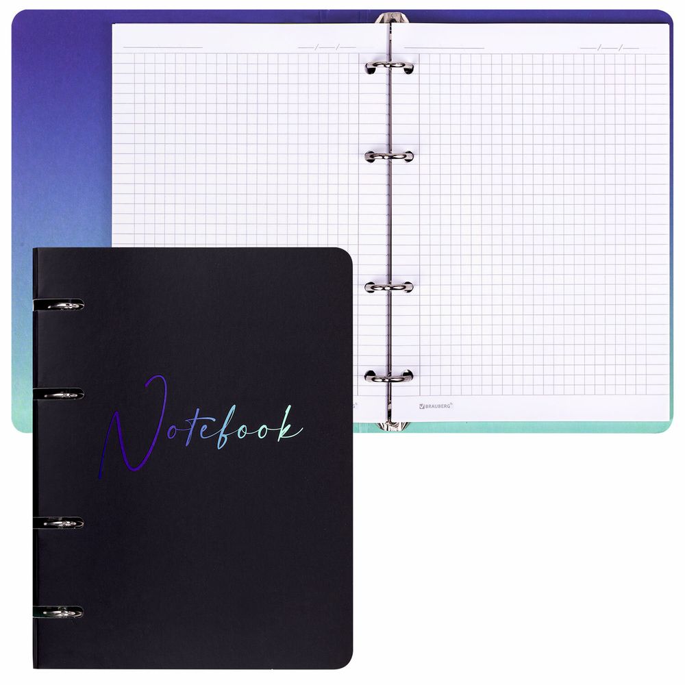 Тетрадь на кольцах А5 160х212 мм, 120 листов, картон, выборочный лак, клетка, BRAUBERG, "Notebook"