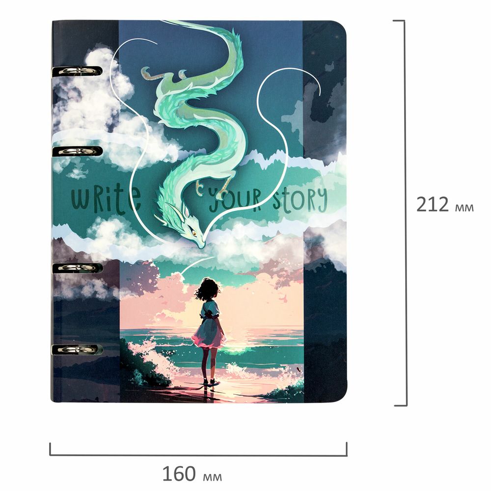 Тетрадь на кольцах А5 160х212 мм, 120 листов, картон, выборочный лак, клетка, BRAUBERG, "Anime"