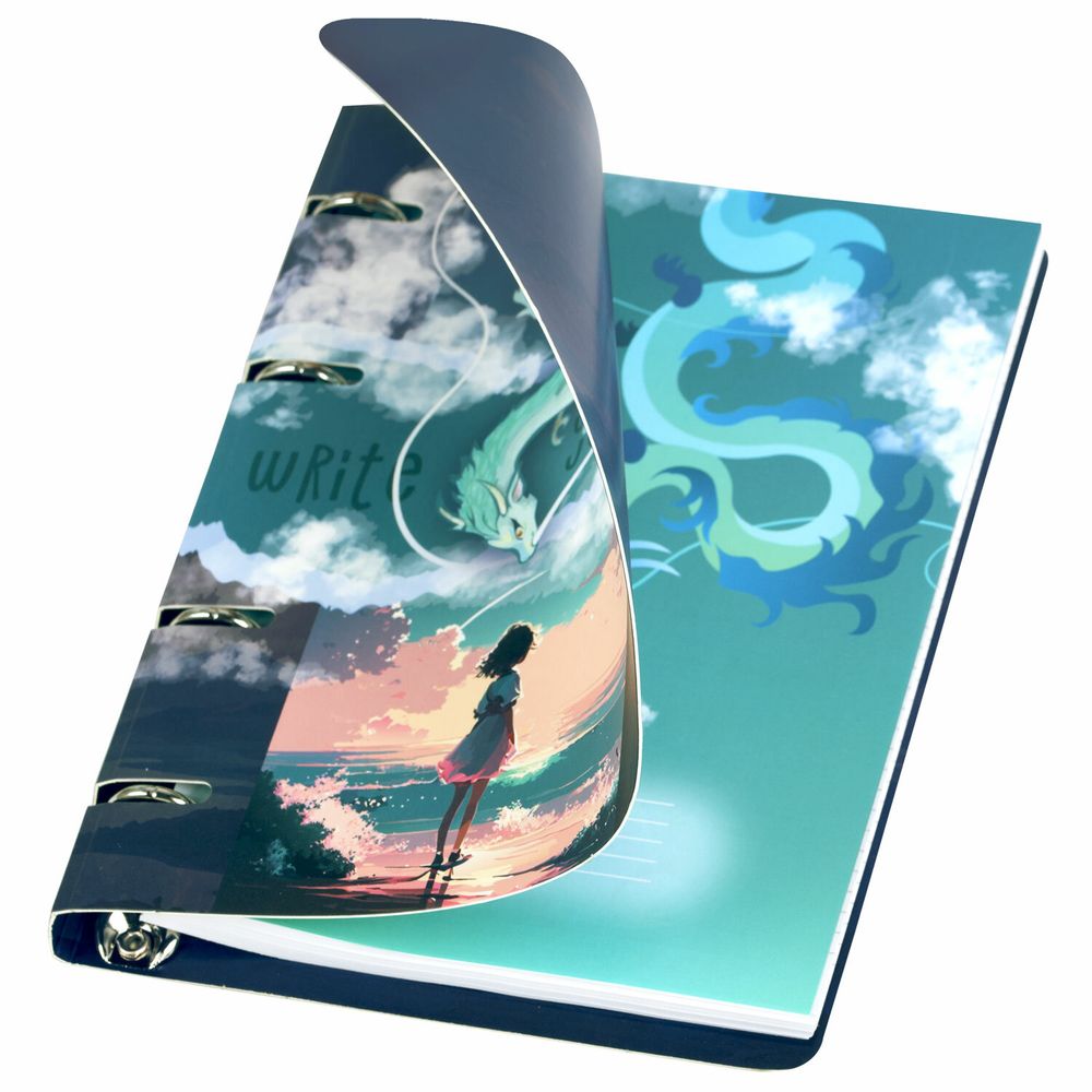 Тетрадь на кольцах А5 160х212 мм, 120 листов, картон, выборочный лак, клетка, BRAUBERG, "Anime"