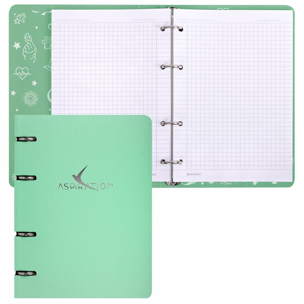 Тетрадь на кольцах А5 160х212 мм, 120 листов, картон, фольга, клетка, BRAUBERG, "Pastel"