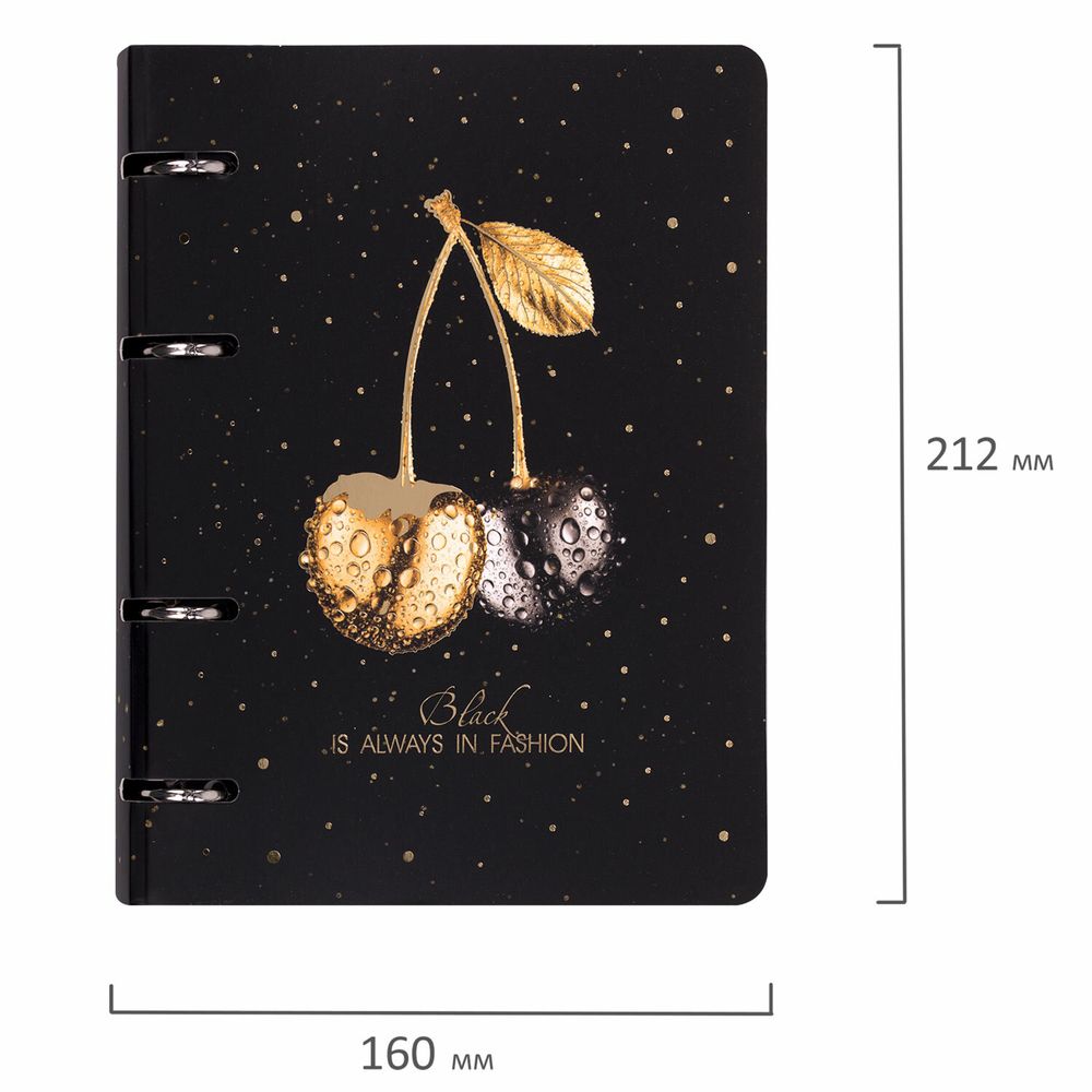 Тетрадь на кольцах А5 160х212 мм, 120 листов, картон, фольга, клетка, BRAUBERG, "Black&Gold"