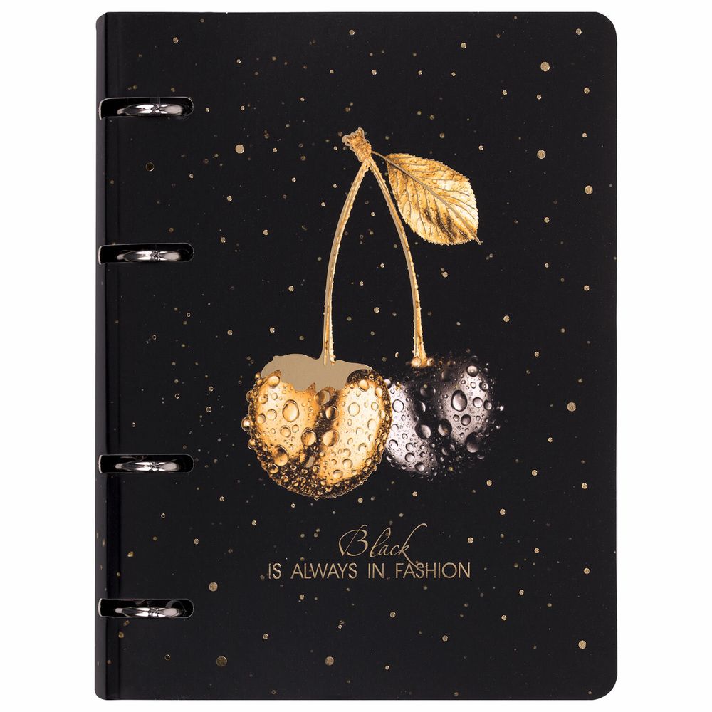 Тетрадь на кольцах А5 160х212 мм, 120 листов, картон, фольга, клетка, BRAUBERG, "Black&Gold"