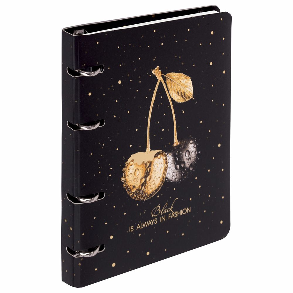 Тетрадь на кольцах А5 160х212 мм, 120 листов, картон, фольга, клетка, BRAUBERG, "Black&Gold"