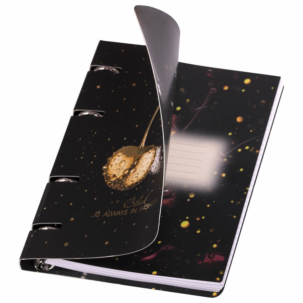 Тетрадь на кольцах А5 160х212 мм, 120 листов, картон, фольга, клетка, BRAUBERG, "Black&Gold"