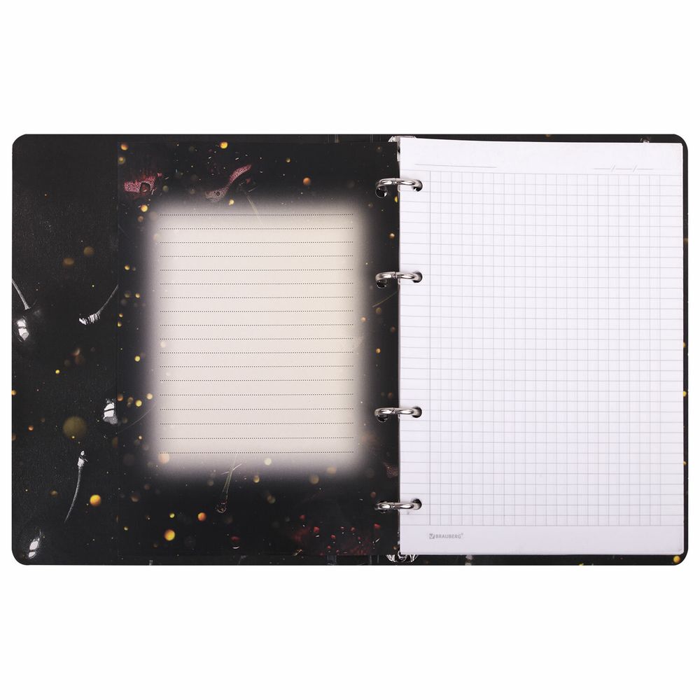 Тетрадь на кольцах А5 160х212 мм, 120 листов, картон, фольга, клетка, BRAUBERG, "Black&Gold"