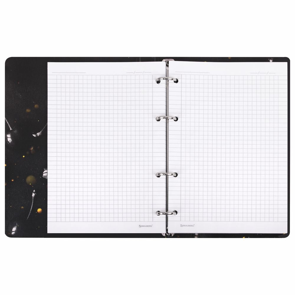 Тетрадь на кольцах А5 160х212 мм, 120 листов, картон, фольга, клетка, BRAUBERG, "Black&Gold"