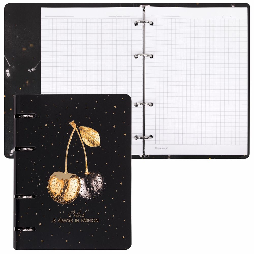 Тетрадь на кольцах А5 160х212 мм, 120 листов, картон, фольга, клетка, BRAUBERG, "Black&Gold"
