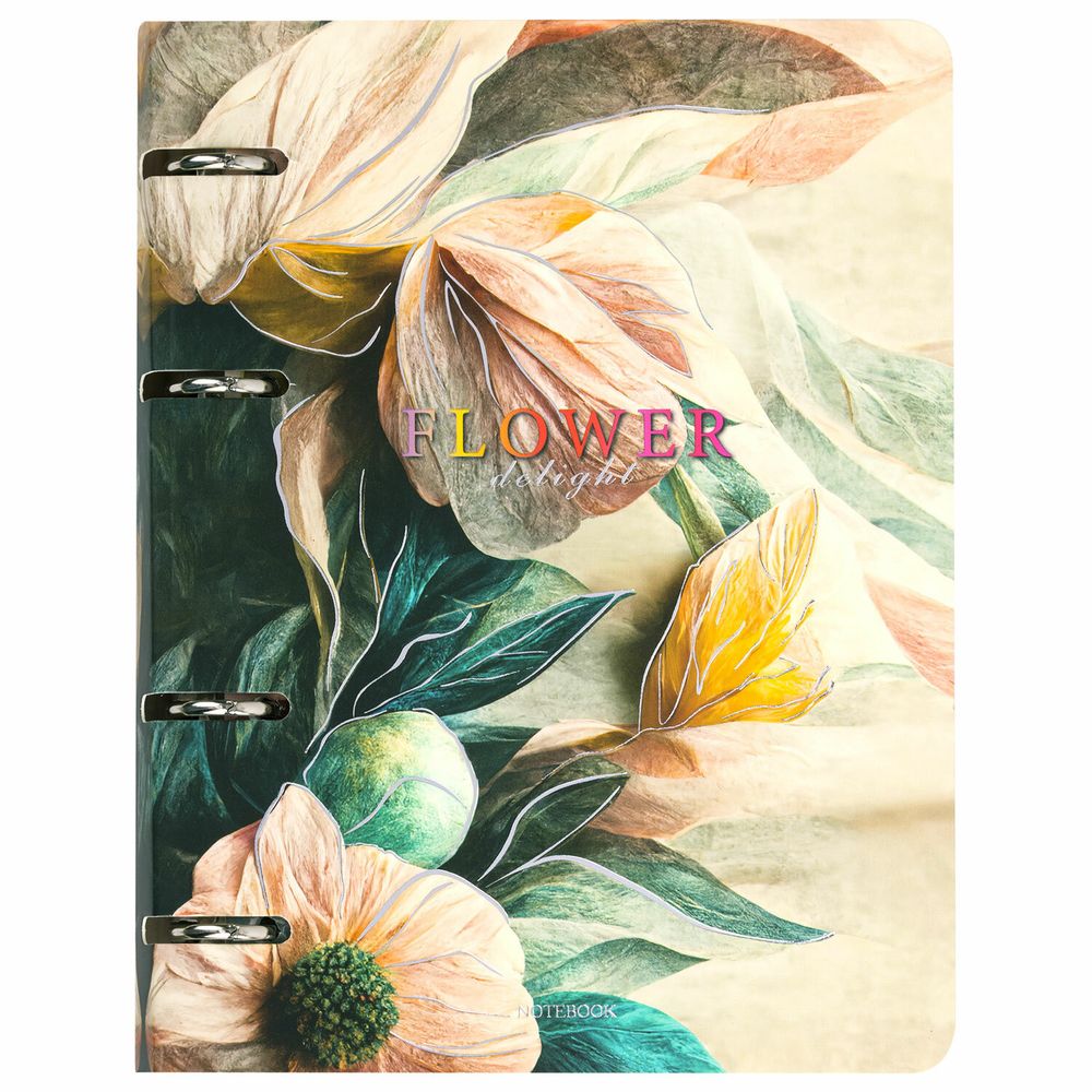 Тетрадь на кольцах А5 160х212 мм, 120 листов, картон, фольга, клетка, BRAUBERG, "Delicate flowers"