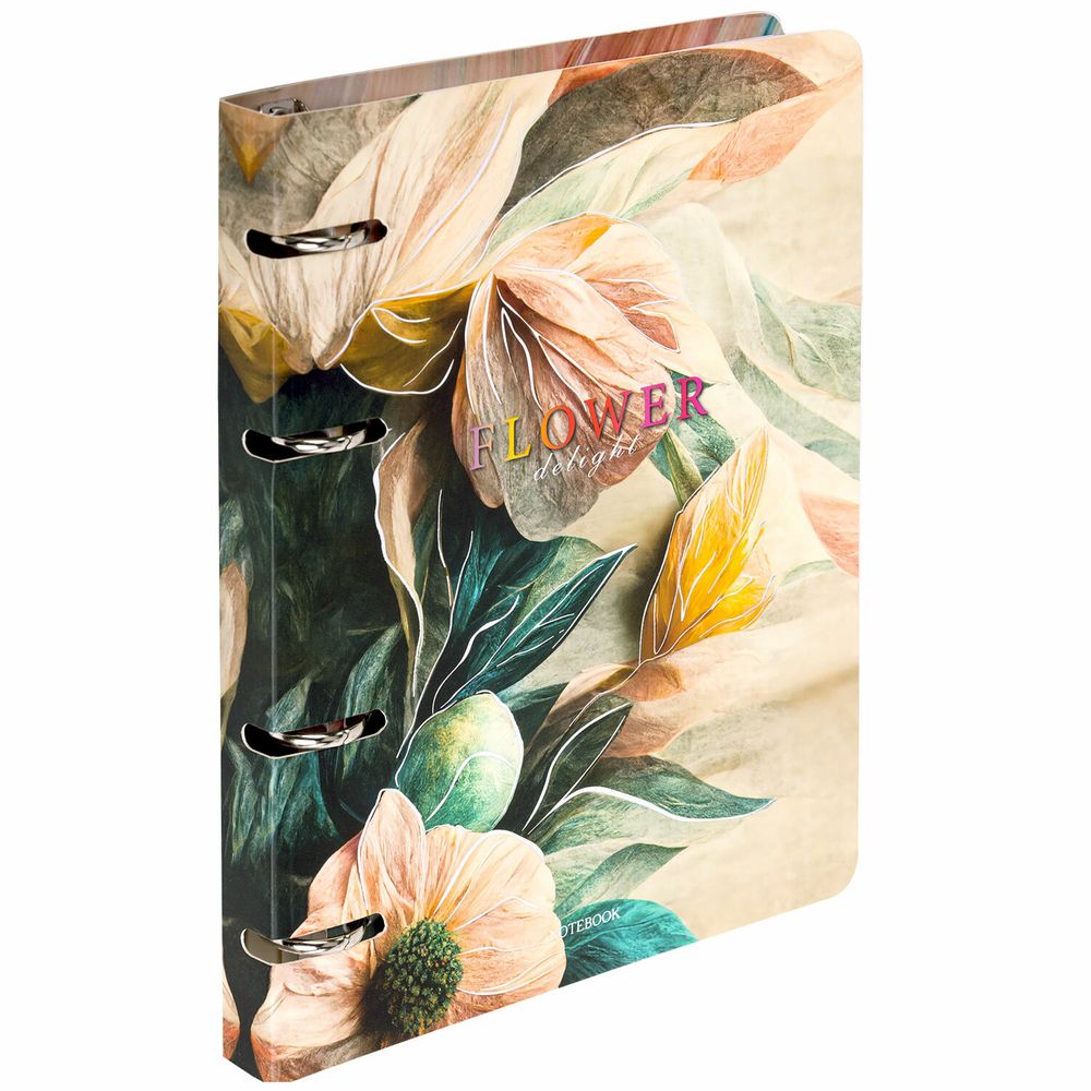 Тетрадь на кольцах А5 160х212 мм, 120 листов, картон, фольга, клетка, BRAUBERG, "Delicate flowers"