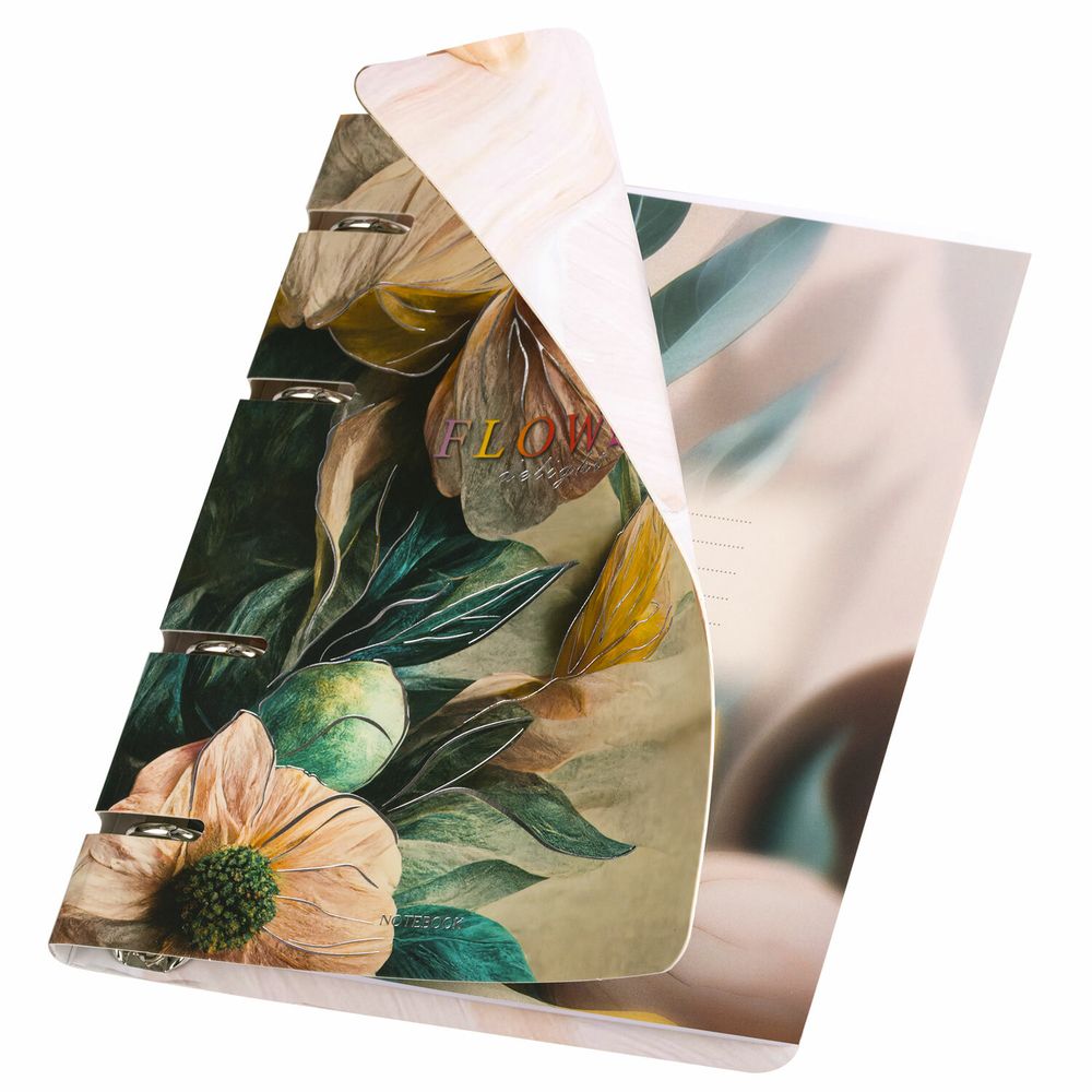 Тетрадь на кольцах А5 160х212 мм, 120 листов, картон, фольга, клетка, BRAUBERG, "Delicate flowers"