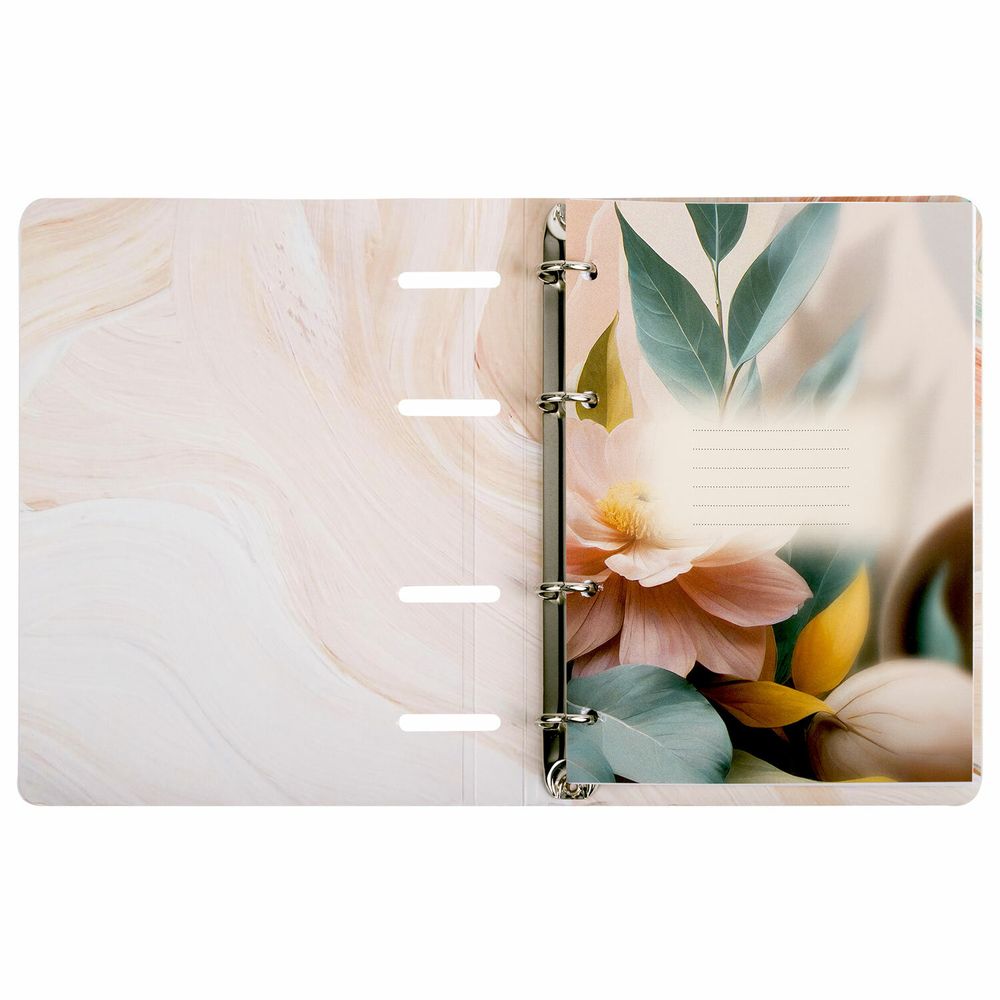 Тетрадь на кольцах А5 160х212 мм, 120 листов, картон, фольга, клетка, BRAUBERG, "Delicate flowers"