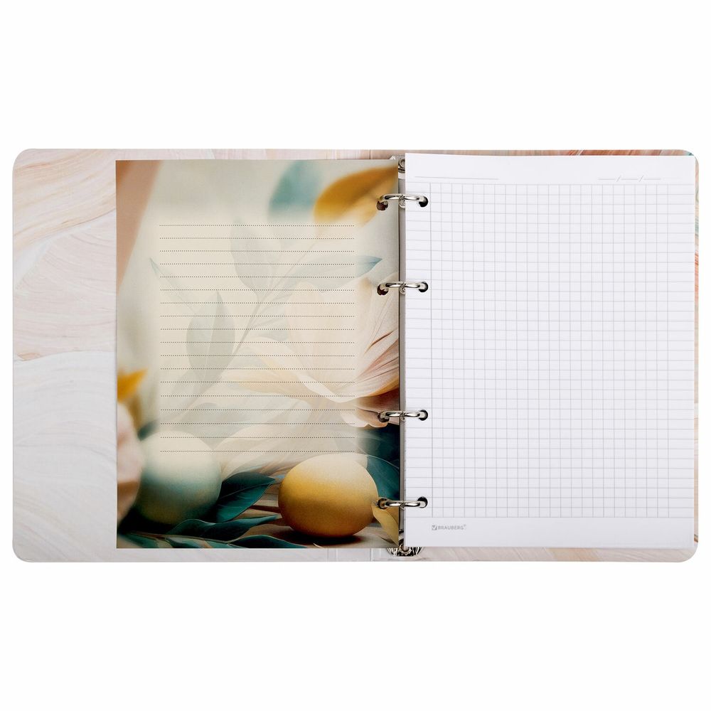 Тетрадь на кольцах А5 160х212 мм, 120 листов, картон, фольга, клетка, BRAUBERG, "Delicate flowers"