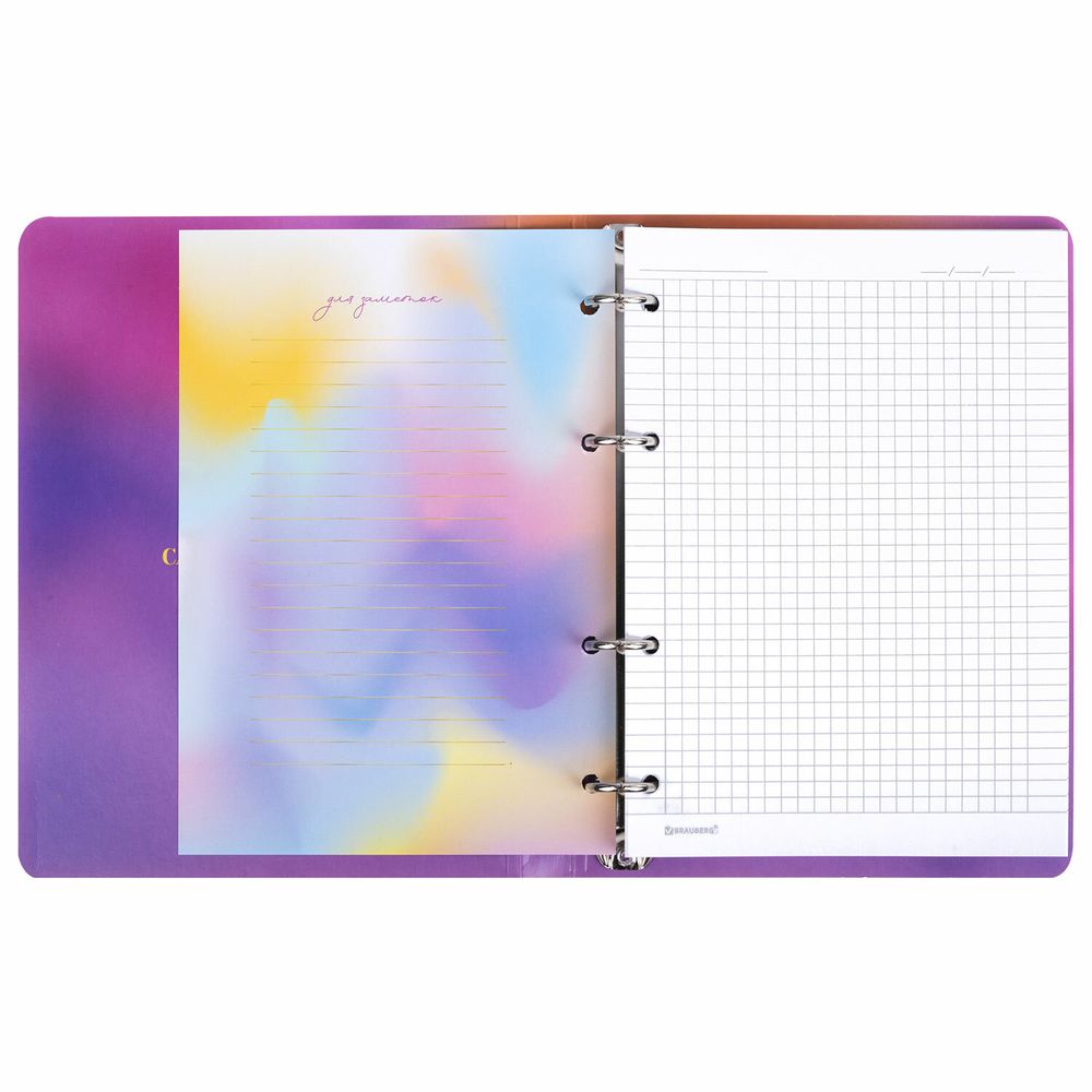 Тетрадь на кольцах А5 160х212 мм, 120 листов, картон, фольга, клетка, BRAUBERG, "Liquid art"