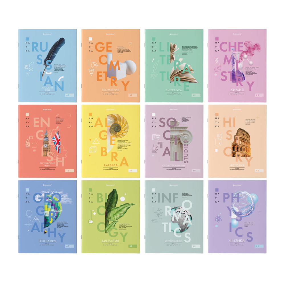 Тетради предметные со справочным материалом, КОМПЛЕКТ 12 ПРЕДМЕТОВ, 48 л., обложка картон, BRAUBERG, "VISION"