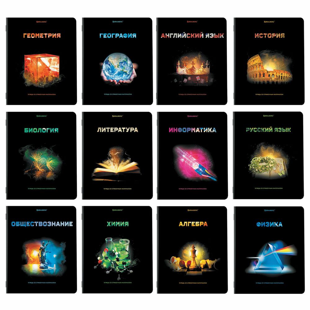 Тетради предметные, КОМПЛЕКТ 12 ПРЕДМЕТОВ, 48 л., глянцевый УФ-лак, BRAUBERG, "SHADE"