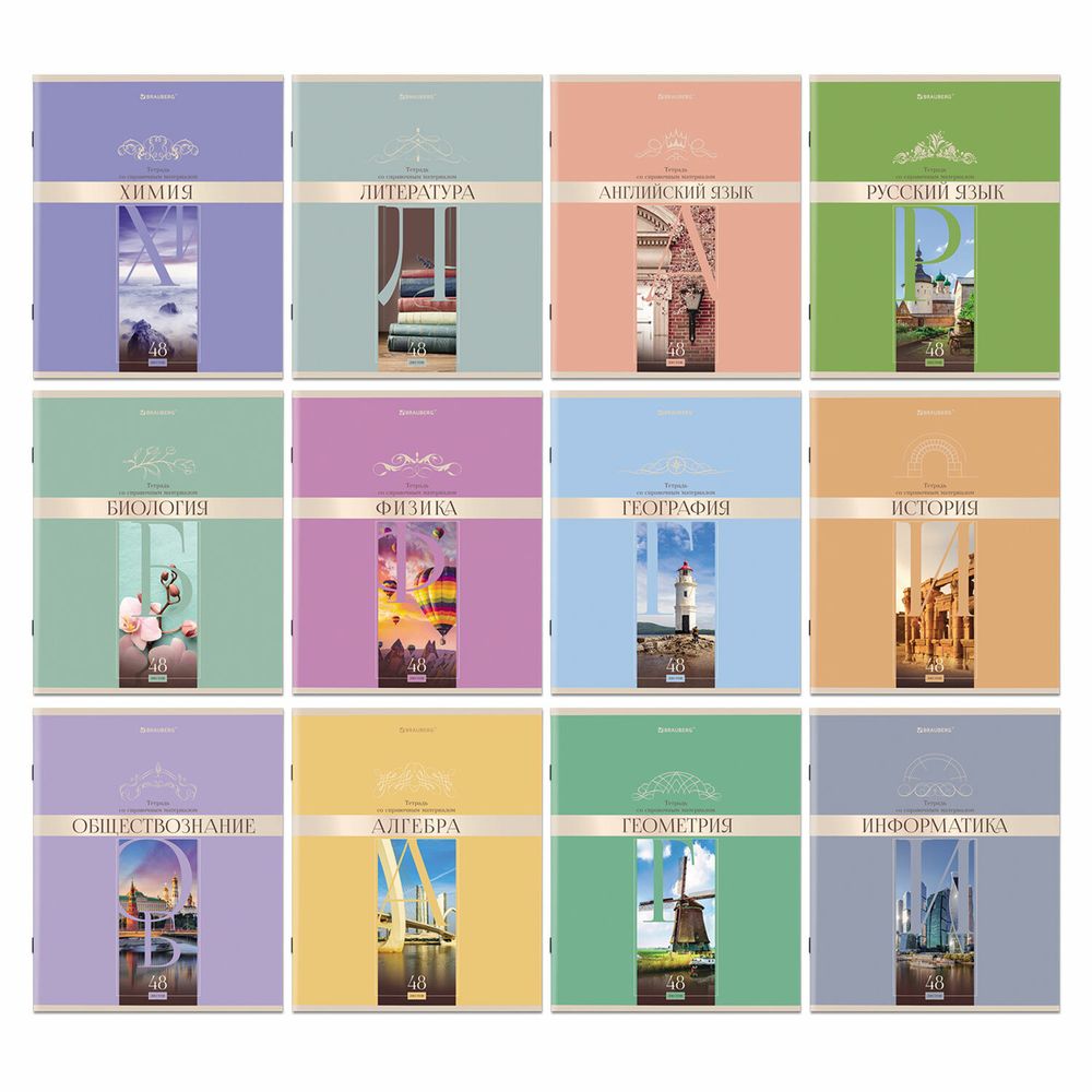 Тетради предметные, КОМПЛЕКТ 12 ПРЕДМЕТОВ, 48 л., обложка картон, BRAUBERG, "DELIGHT"