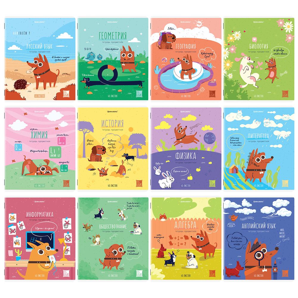 Тетради предметные, КОМПЛЕКТ 12 ПРЕДМЕТОВ, 48 л., TWIN-лак, BRAUBERG, "DOG БОБИК"