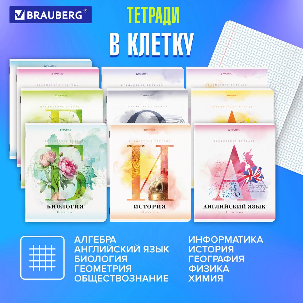 Тетради предметные, КОМПЛЕКТ 12 ПРЕДМЕТОВ, 48 л., матовая ламинация, лак, BRAUBERG, "CALM"