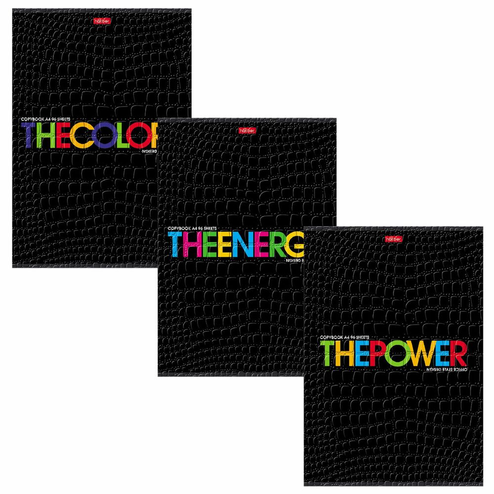 Тетрадь А4, 96 л., HATBER скоба, клетка, тиснение CROCO, "THEBOOK" (3 вида в спайке)
